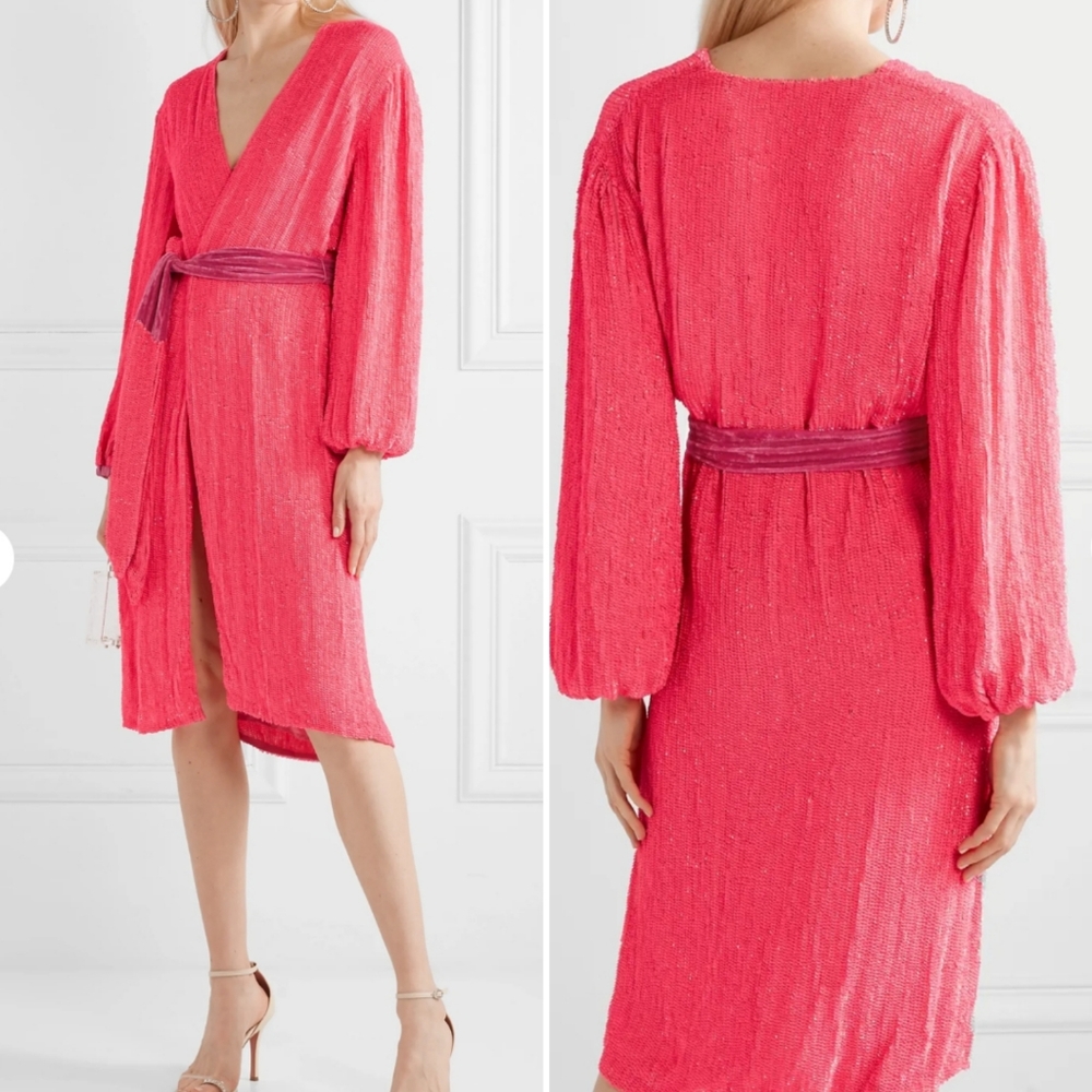 NWT Retrofete Audrey Velvet-Trimmed Neon Sequin Dress